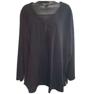 Catherines Shirt 1X Black Cozy Layered Look Casual Minimalist Textured Top